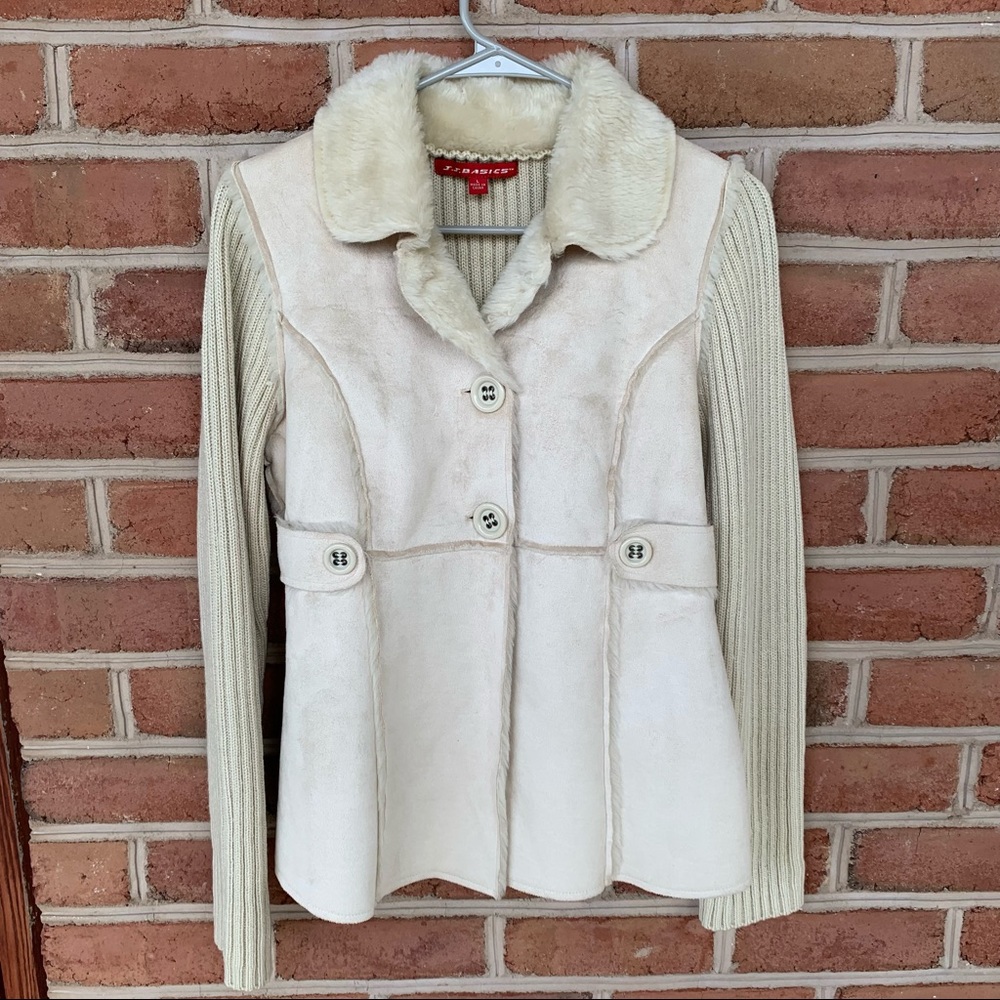 Faux suede leather jacket with sweater knit. Size L